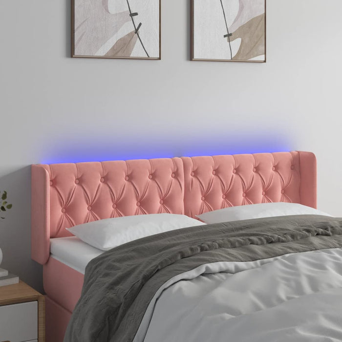 Tăblie de pat cu LED, roz, 147x16x78/88 cm, catifea WALTI