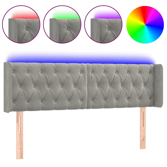 Tăblie de pat cu LED, gri deschis, 163x16x78/88 cm, catifea WALTI