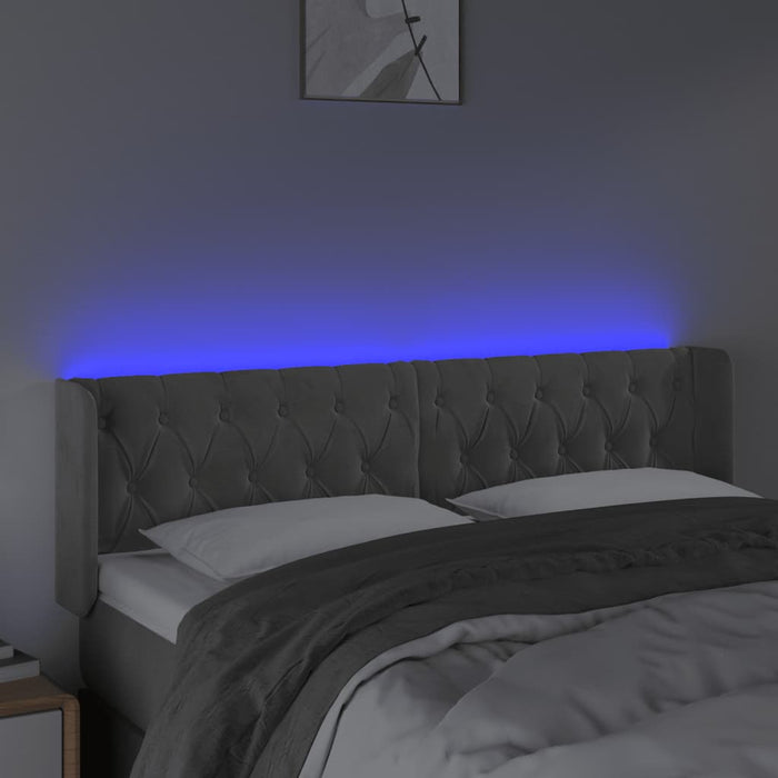 Tăblie de pat cu LED, gri deschis, 163x16x78/88 cm, catifea WALTI