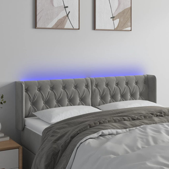 Tăblie de pat cu LED, gri deschis, 163x16x78/88 cm, catifea WALTI