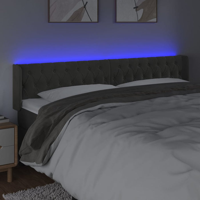 Tăblie de pat cu LED gri închis 183x16x78/88 cm catifea - WALTI WALTI