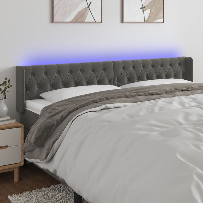 Tăblie de pat cu LED gri închis 183x16x78/88 cm catifea - WALTI WALTI