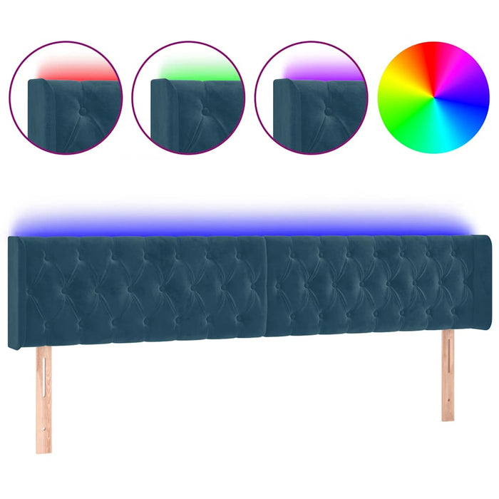 Tăblie de pat cu LED, albastru închis, 183x16x78/88 cm, catifea WALTI