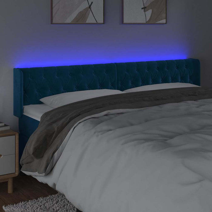 Tăblie de pat cu LED, albastru închis, 183x16x78/88 cm, catifea WALTI