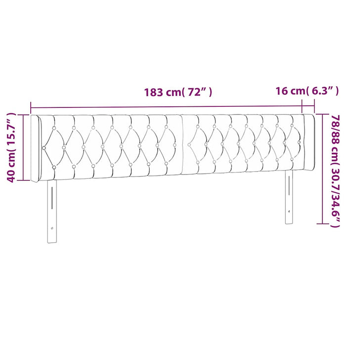 Tăblie de pat cu LED, albastru închis, 183x16x78/88 cm, catifea WALTI