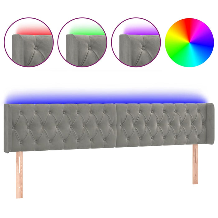 Tăblie de pat cu LED, gri deschis, 203x16x78/88 cm, catifea - WALTI WALTI