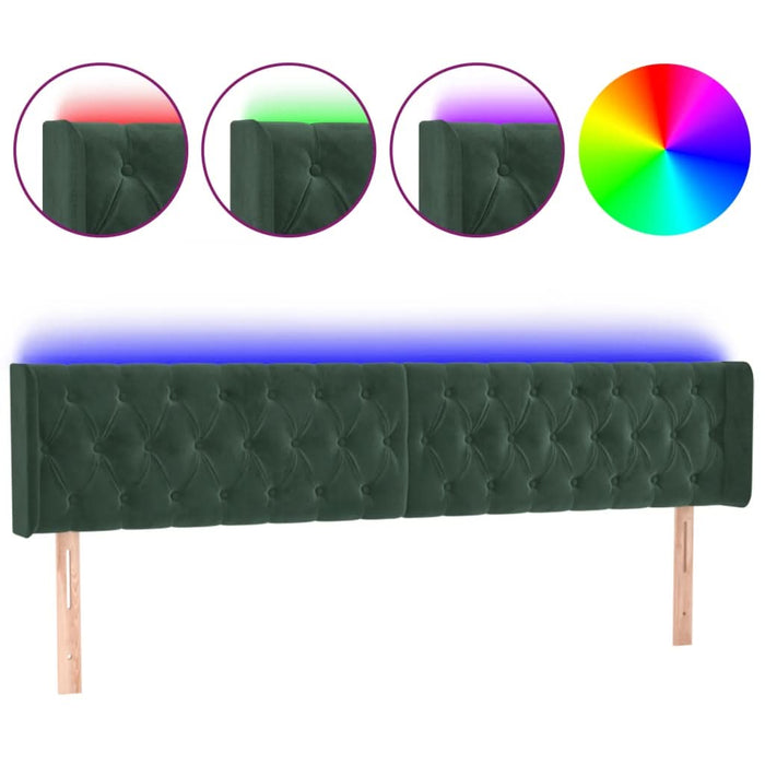 Tăblie de pat cu LED, verde închis, 203x16x78/88 cm, catifea - WALTI WALTI