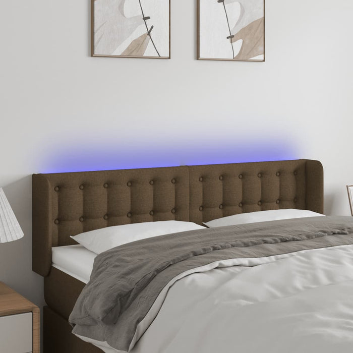 Tăblie de pat cu LED, maro închis, 147x16x78/88 cm, textil - WALTI WALTI