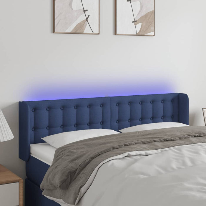 Tăblie de pat cu LED, albastru, 147x16x78/88 cm, textil - WALTI WALTI