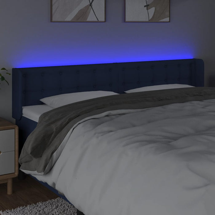 Tăblie de pat cu LED, albastru, 163x16x78/88 cm, textil WALTI