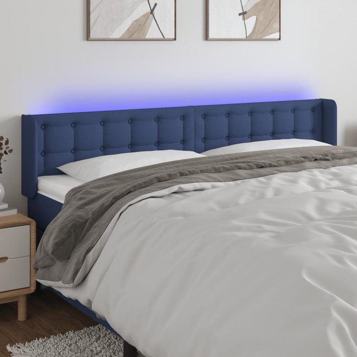 Tăblie de pat cu LED, albastru, 163x16x78/88 cm, textil WALTI