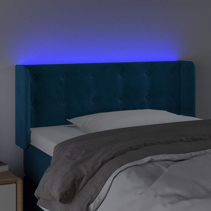 Tăblie de pat cu LED, albastru închis, 93x16x78/88 cm, catifea WALTI