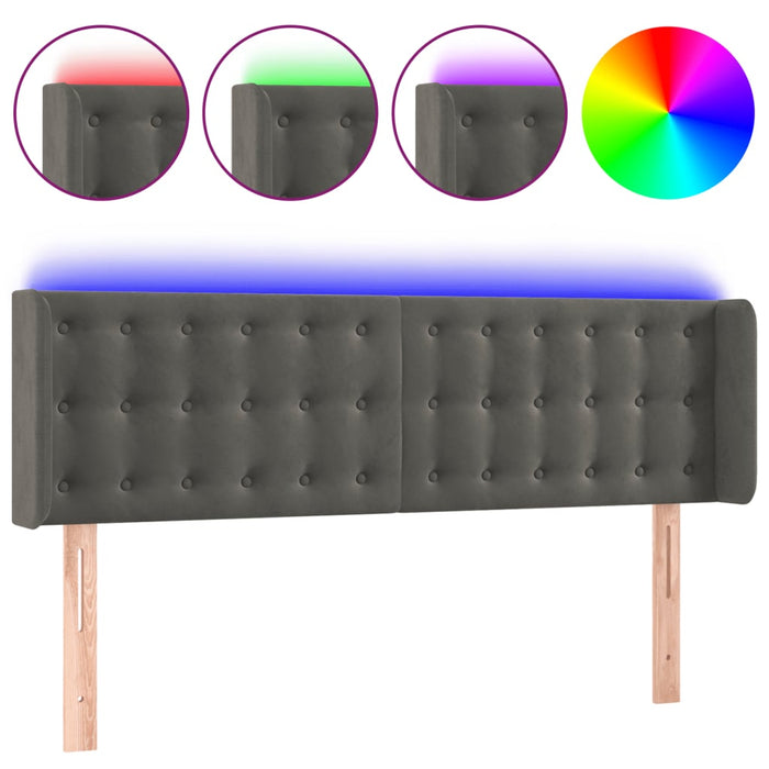 Tăblie de pat cu LED, gri închis, 147x16x78/88 cm, catifea - WALTI WALTI