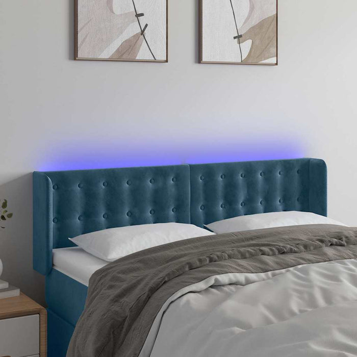 Tăblie de pat cu LED, albastru închis, 147x16x78/88 cm, catifea - WALTI WALTI