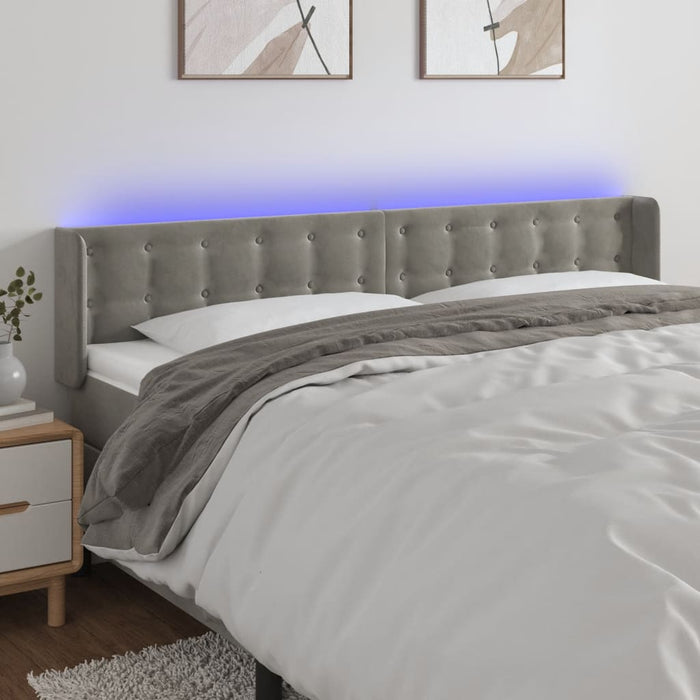 Tăblie de pat cu LED, gri deschis, 163x16x78/88 cm, catifea - WALTI WALTI