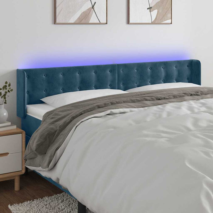 Tăblie de pat cu LED, albastru închis, 163x16x78/88 cm, catifea - WALTI WALTI