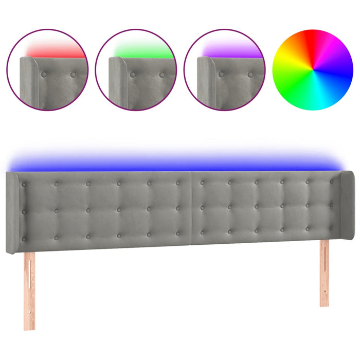 Tăblie de pat cu LED, gri deschis, 183x16x78/88 cm, catifea WALTI