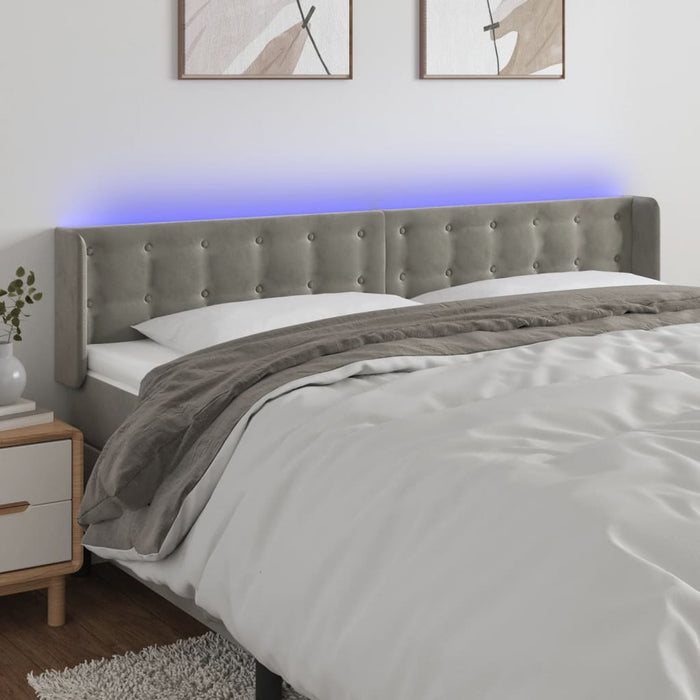 Tăblie de pat cu LED, gri deschis, 183x16x78/88 cm, catifea WALTI