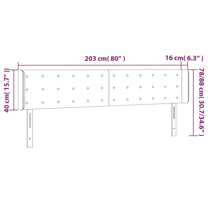 Tăblie de pat cu LED, gri închis, 203x16x78/88 cm, catifea - WALTI WALTI