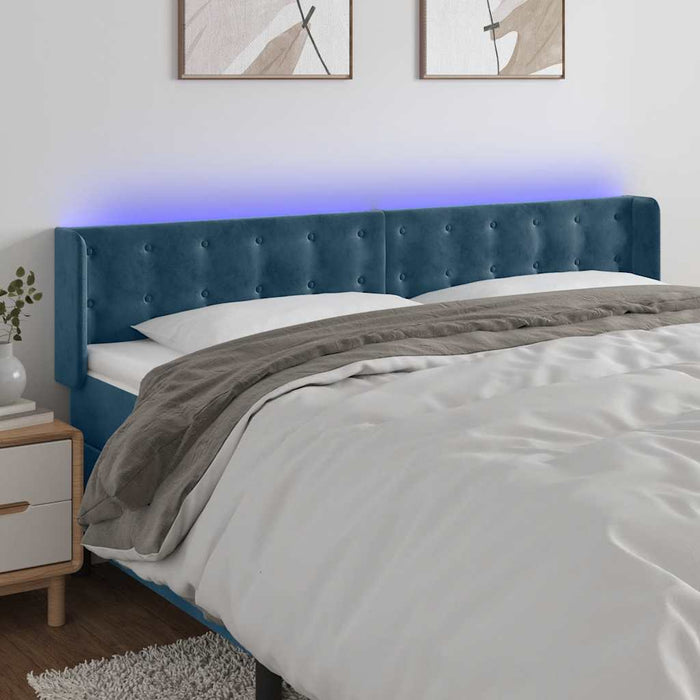Tăblie de pat cu LED, albastru închis, 203x16x78/88 cm, catifea - WALTI WALTI