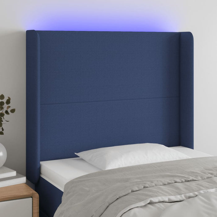 Tăblie de pat cu LED, albastru, 83x16x118/128 cm, textil - WALTI WALTI