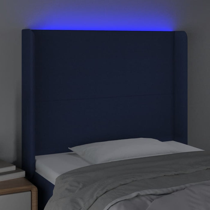 Tăblie de pat cu LED, albastru, 93x16x118/128 cm, textil - WALTI WALTI
