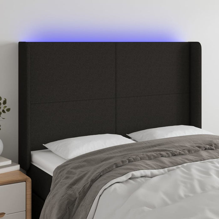 Tăblie de pat cu LED, negru, 147x16x118/128 cm, textil - WALTI WALTI