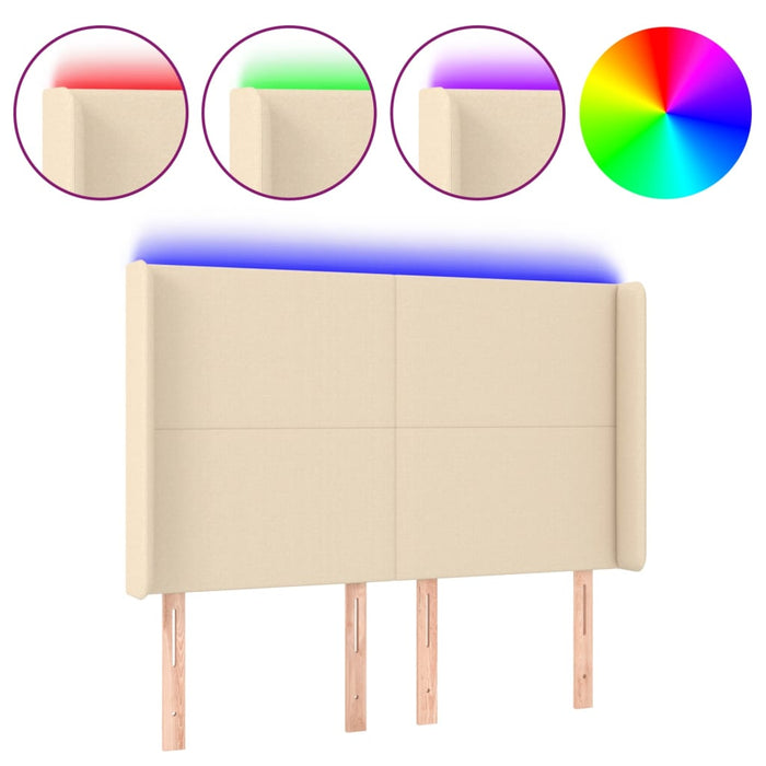 Tăblie de pat cu LED, crem, 147x16x118/128 cm, textil - WALTI WALTI