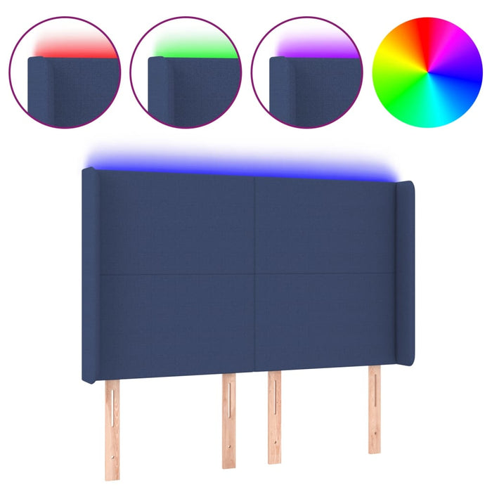 Tăblie de pat cu LED, albastru, 147x16x118/128 cm, textil - WALTI WALTI