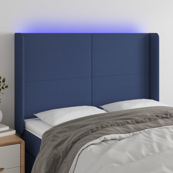 Tăblie de pat cu LED, albastru, 147x16x118/128 cm, textil - WALTI WALTI