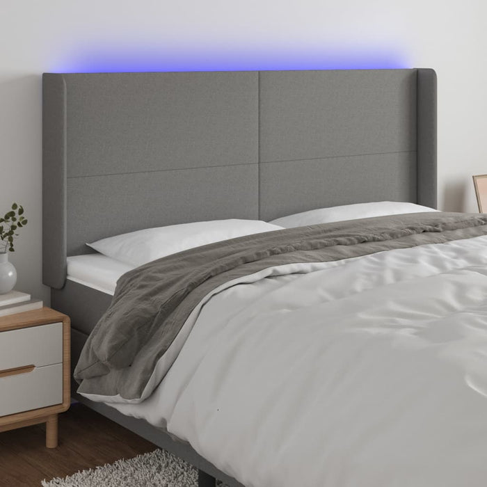 Tăblie de pat cu LED, gri închis, 183x16x118/128 cm, textil - WALTI WALTI