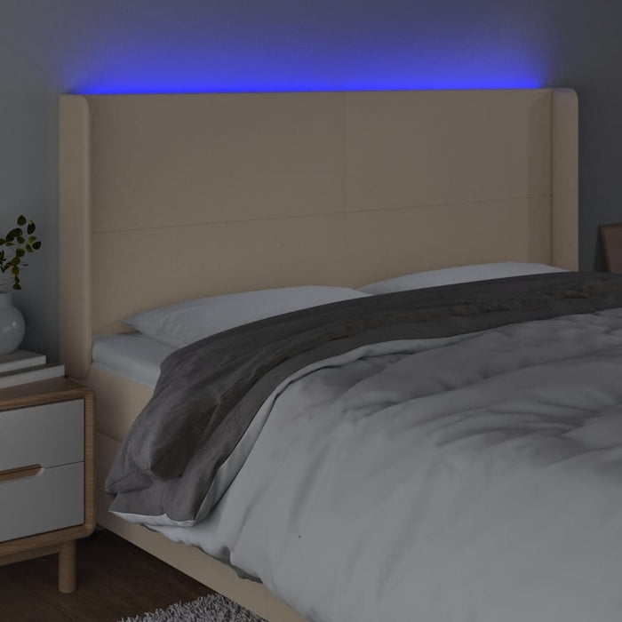 Tăblie de pat cu LED, crem, 183x16x118/128 cm, textil - WALTI WALTI