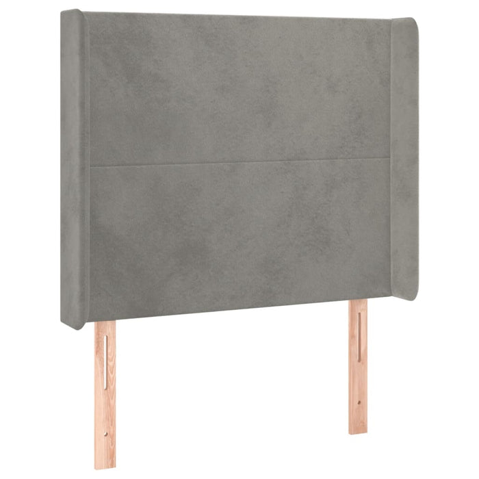 Tăblie de pat cu LED, gri deschis, 83x16x118/128 cm, catifea WALTI