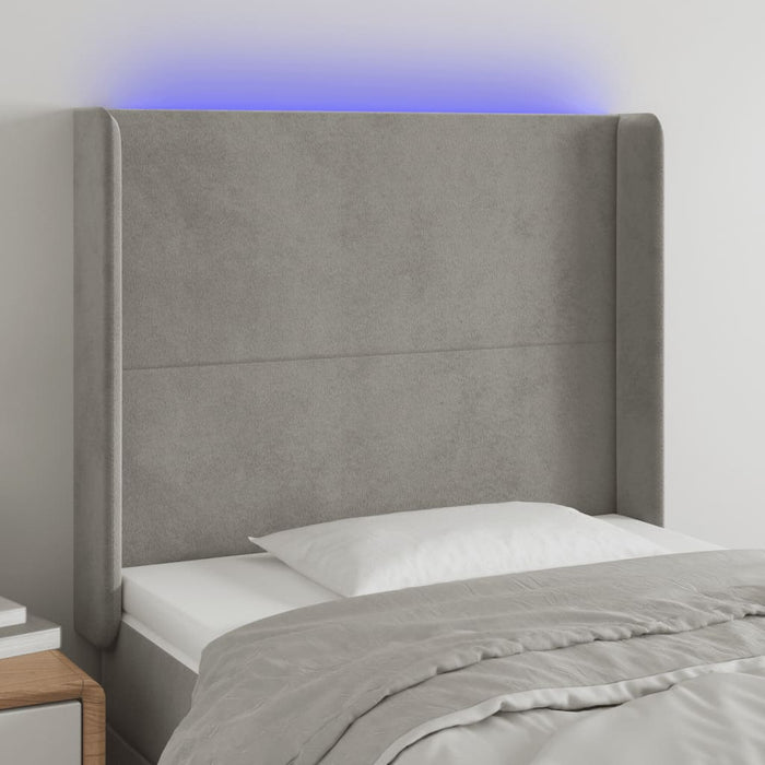 Tăblie de pat cu LED, gri deschis, 83x16x118/128 cm, catifea WALTI