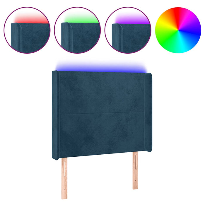 Tăblie de pat cu LED, albastru închis, 83x16x118/128cm, catifea WALTI