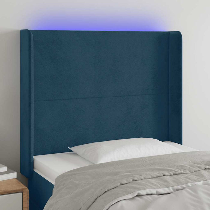 Tăblie de pat cu LED, albastru închis, 83x16x118/128cm, catifea WALTI