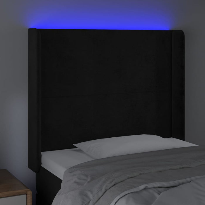 Tăblie de pat cu LED, negru, 93x16x118/128 cm, catifea - WALTI WALTI