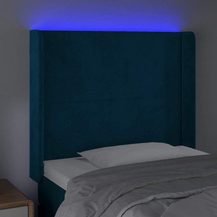 Tăblie de pat cu LED, albastru închis, 93x16x118/128cm, catifea - WALTI WALTI
