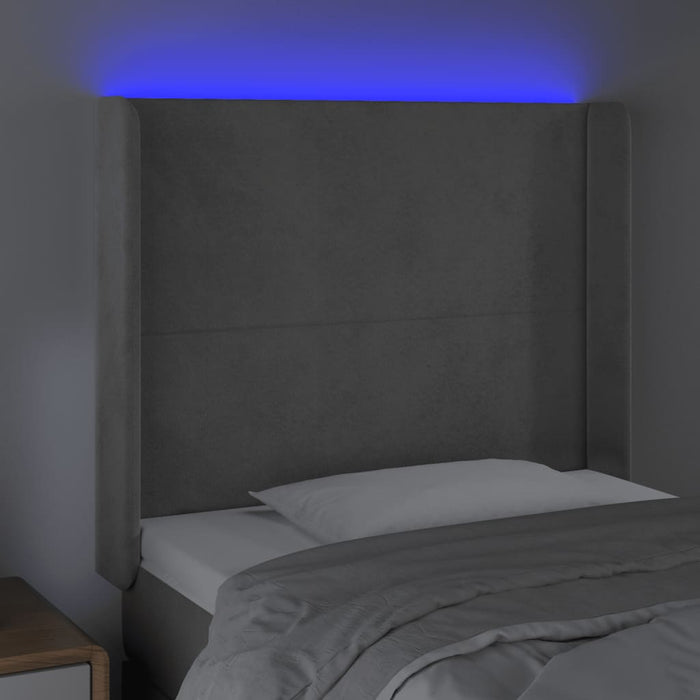 Tăblie de pat cu LED, gri deschis, 103x16x118/128 cm, catifea - WALTI WALTI