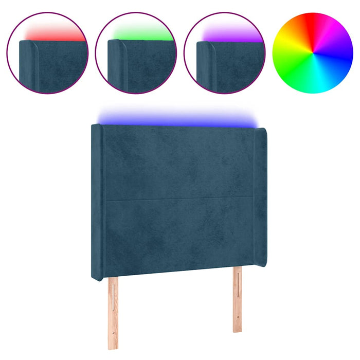 Tăblie de pat cu LED, albastru închis, 103x16x118/128cm catifea - WALTI WALTI