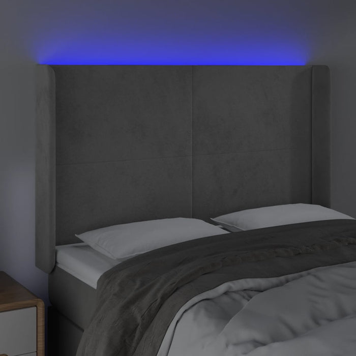 Tăblie de pat cu LED, gri deschis, 147x16x118/128 cm, catifea - WALTI WALTI