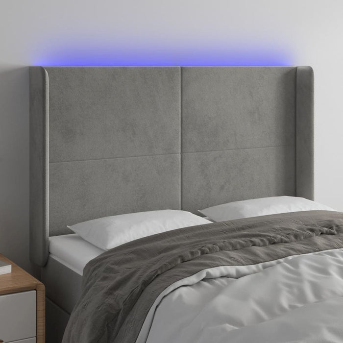 Tăblie de pat cu LED, gri deschis, 147x16x118/128 cm, catifea - WALTI WALTI