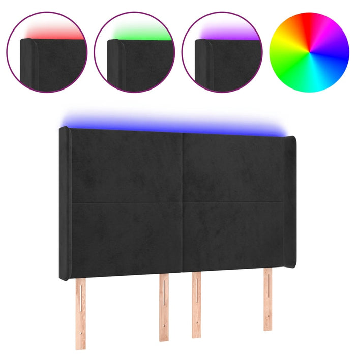 Tăblie de pat cu LED, negru, 147x16x118/128 cm, catifea - WALTI WALTI