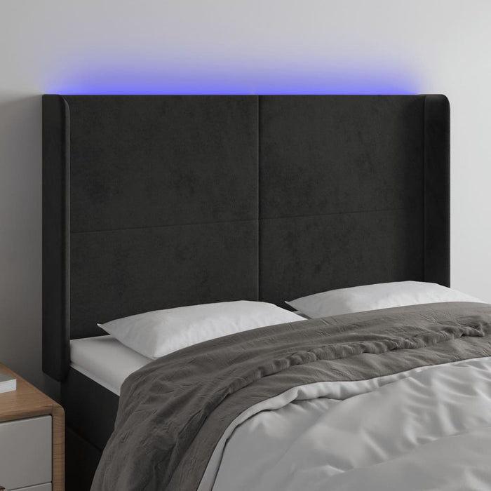 Tăblie de pat cu LED, negru, 147x16x118/128 cm, catifea - WALTI WALTI
