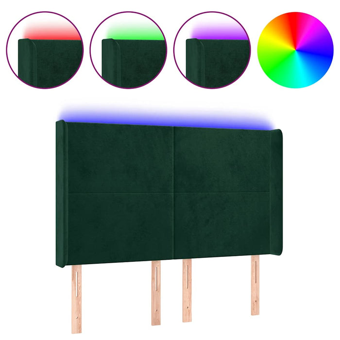 Tăblie de pat cu LED, verde închis, 147x16x118/128 cm, catifea - WALTI WALTI