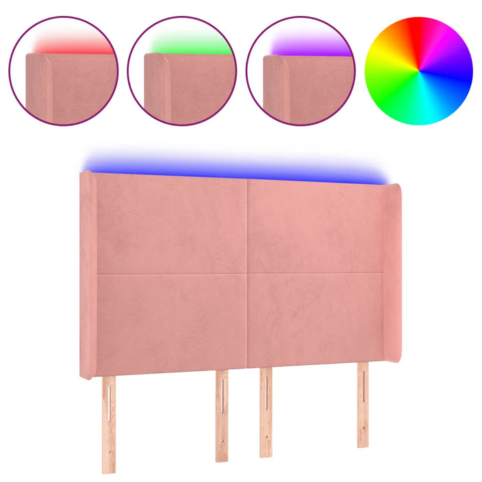 Tăblie de pat cu LED, roz, 147x16x118/128 cm, catifea - WALTI WALTI