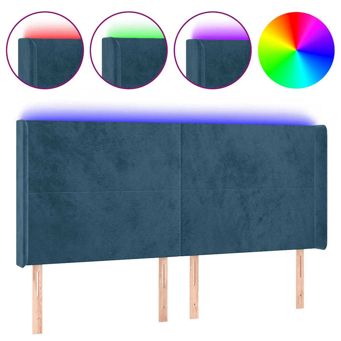Tăblie de pat cu LED, albastru închis, 163x16x118/128cm catifea WALTI