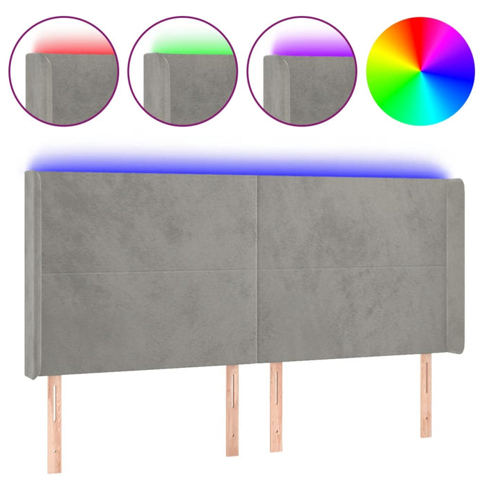 Tăblie de pat cu LED, gri deschis, 183x16x118/128 cm, catifea - WALTI WALTI