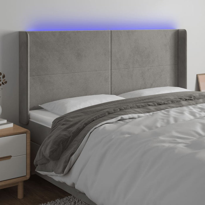 Tăblie de pat cu LED, gri deschis, 183x16x118/128 cm, catifea - WALTI WALTI