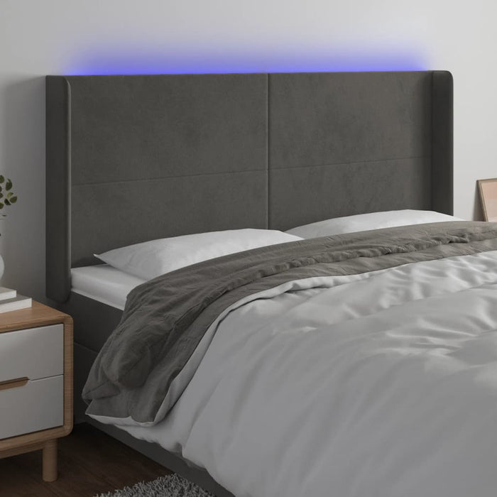 Tăblie de pat cu LED, gri închis, 183x16x118/128 cm, catifea - WALTI WALTI